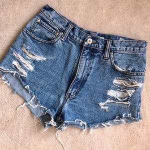 High waisted jean shorts.
